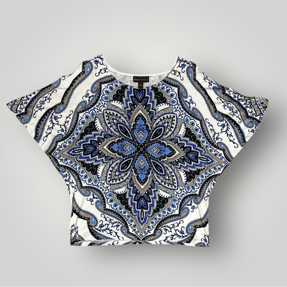 Dana Buchman Medallion
Paisley Print Dolman Top Size
Large Blue White